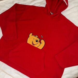 Vintage Disney Winnie the Pooh Red Fleece Embroidered Hoodie Unisex 22/24 GUC